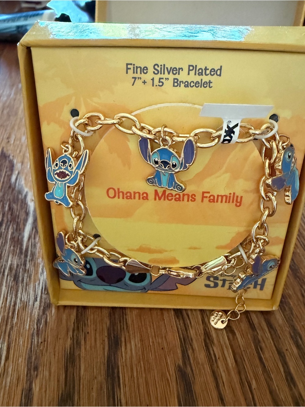 Disney Gold Tone Stitch Charm Bracelet with Blue Enamel Accents